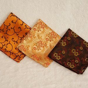 THREE POCKET SQUARES 100% SILK